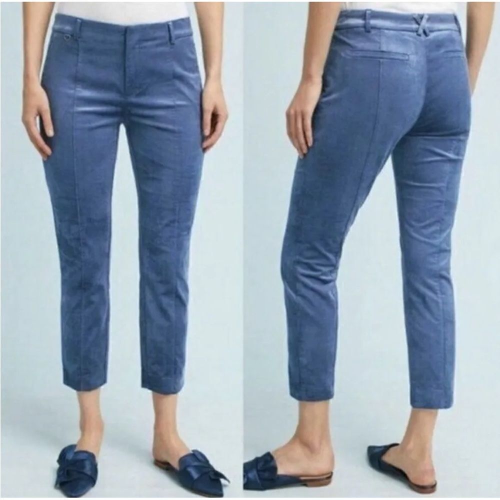 ✨ By Anthropologie The Essential Slim Crop Velvet Pants Blue Skinny Leg✨